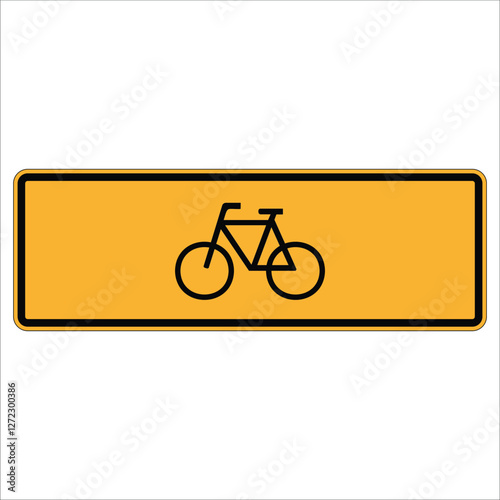 Simple rectangular yellow traffic sign featuring bicycle symbol, indicating designated area for cycling