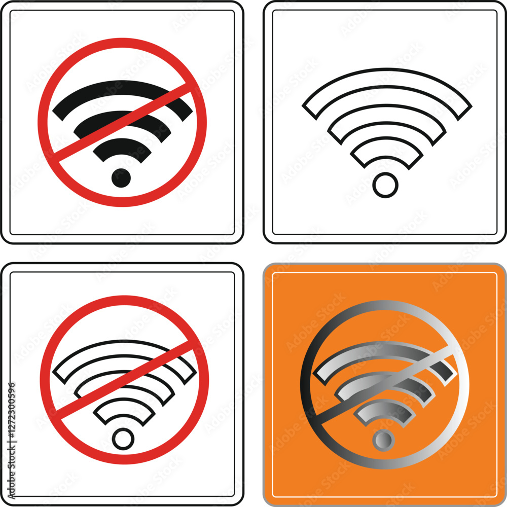 Four different no wifi symbols, indicating restricted internet access Four different no wifi symbols, indicating restricted internet access