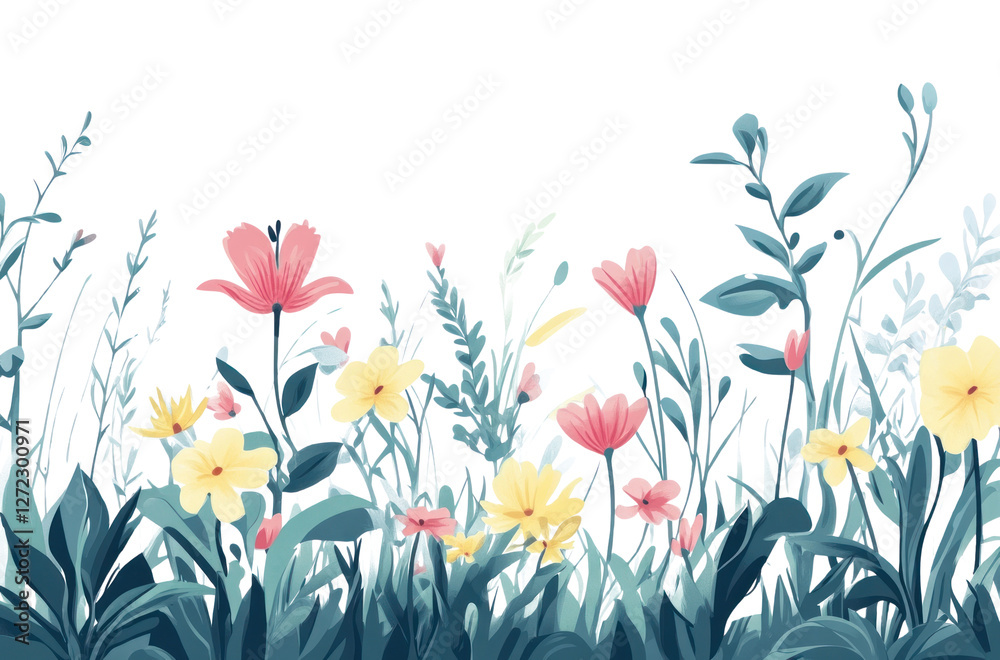 Fototapeta premium PNG Grass border flowers nature plants.