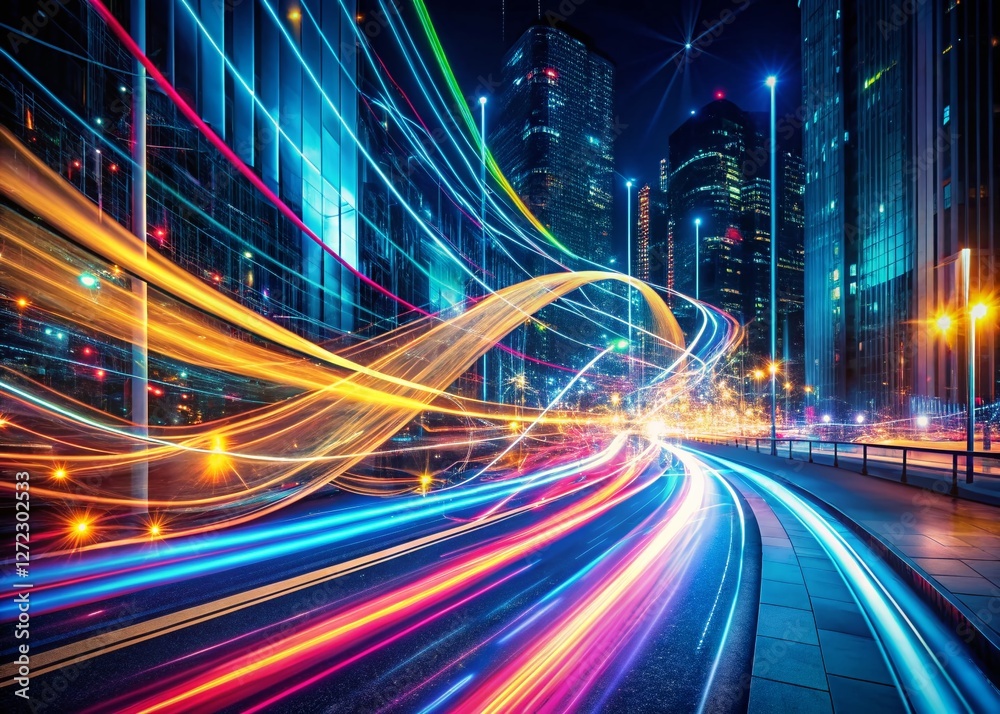 Fototapeta premium Long Exposure Light Trails of Infographic Animation Data Flow