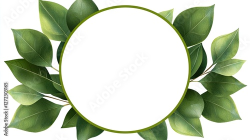 Green Leaves Frame Encircling A Blank Circle