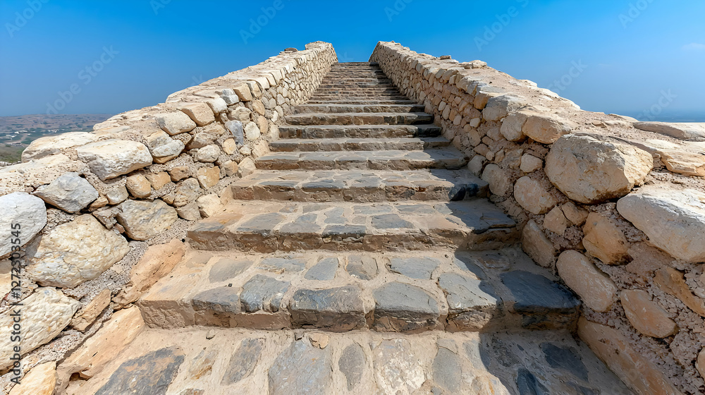 Ancient stone staircase leading to hilltop view Ancient stone staircase leading to hilltop view