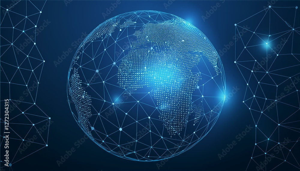 World globe with low polys and glowing dots, global digital network realistic vector background. Generated image World globe with low polys and glowing dots, global digital network realistic vector background. Generated image