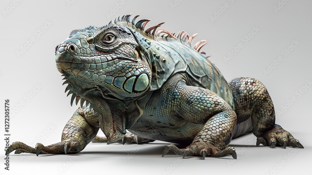Fototapeta premium Realistic 5D green Iguana Portrait: Detailed Full Body Studio Photo