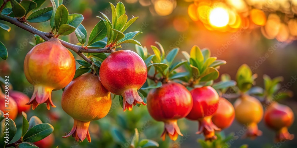 Obraz premium Long Exposure Photography: Vibrant Orange Pomegranate Buds at Dawn