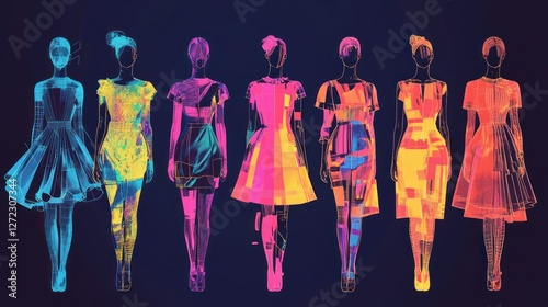 Vibrant Digital Fashion Show: A Collection of Seven Neon Dresses