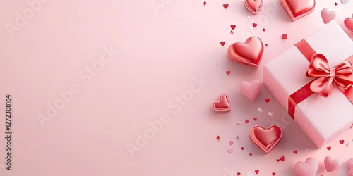 Pink Gift Box Surrounded By Lovely Red Hearts