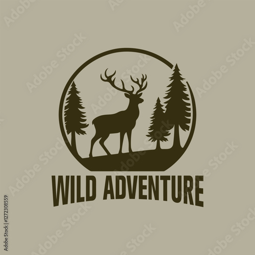 vector illustration of a deer with trees at background