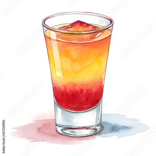 watercolor shot cocktail with ice and fruit on the white background © anastasia_7em