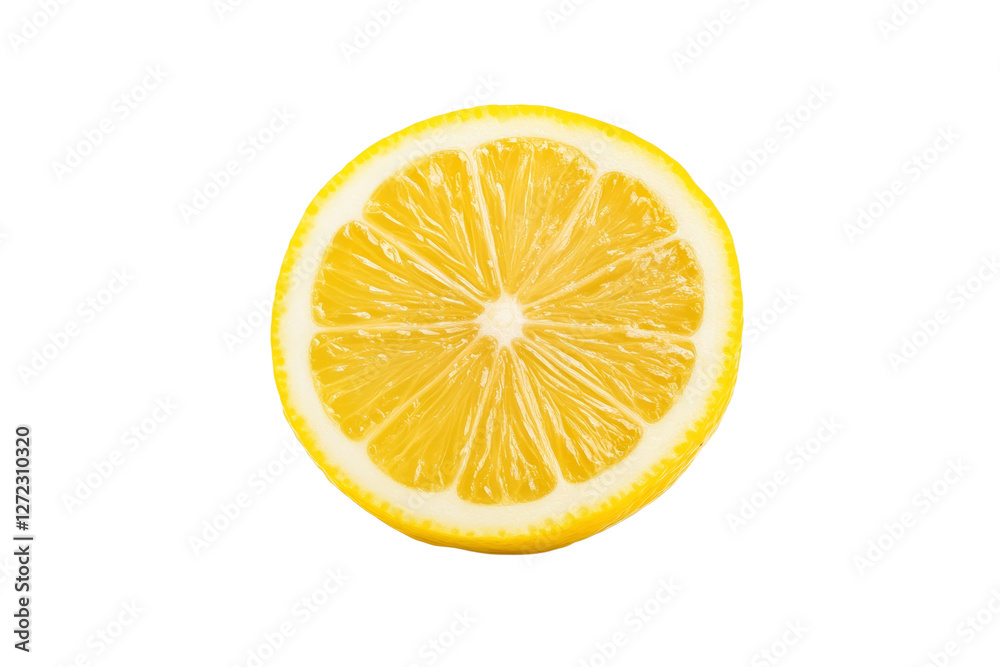 Lemon slice is shown on a white background, isolated Lemon slice is shown on a white background, isolated