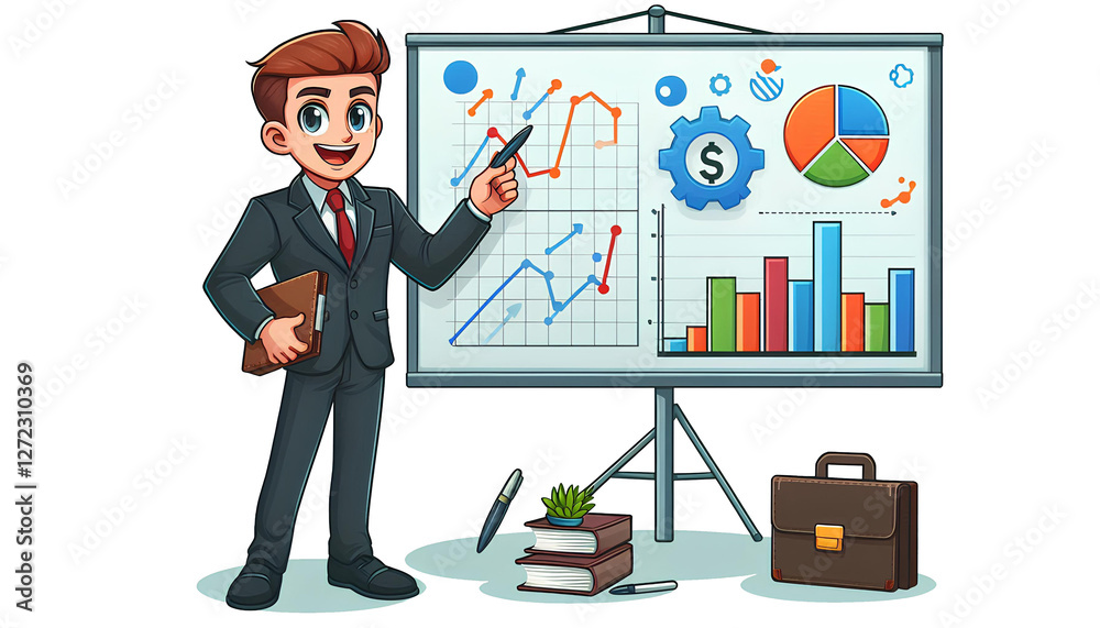 Marketer Examining Sales Data on Whiteboard Marketer Examining Sales Data on Whiteboard