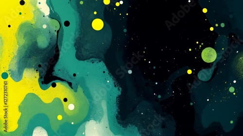 Abstract Green and Yellow Swirls: A Digital Painting of Fluid Colors