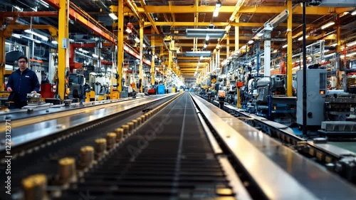 Assembly Line in a Modern Factory: Industrial Production and Manufacturing Process