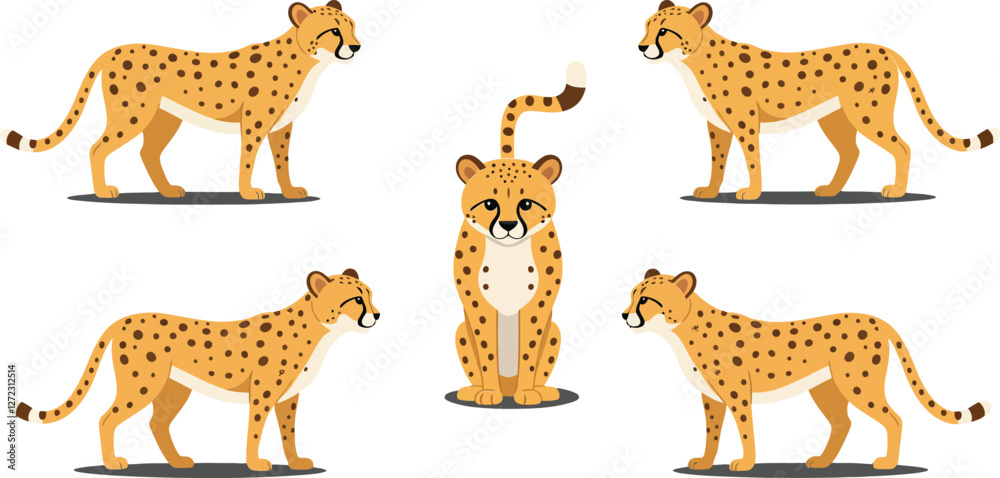 Obraz premium Cheetah character design in flat style showcasing movement and posture in vector art