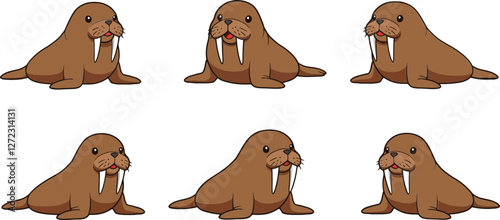 Cute walrus character progression in flat design style vector illustration