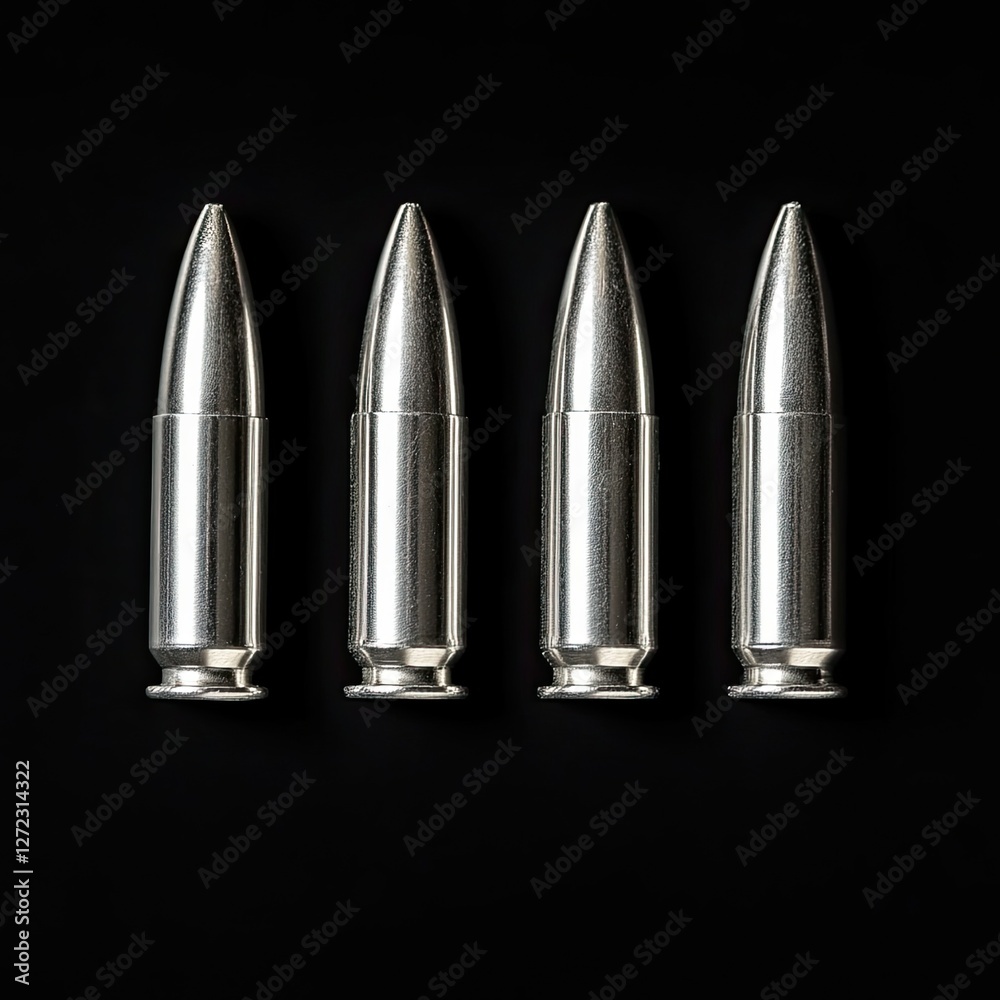 Four metallic bullets on black background Four metallic bullets on black background