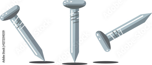 Three distinct nails transitioning from upright to angled in flat vector art
