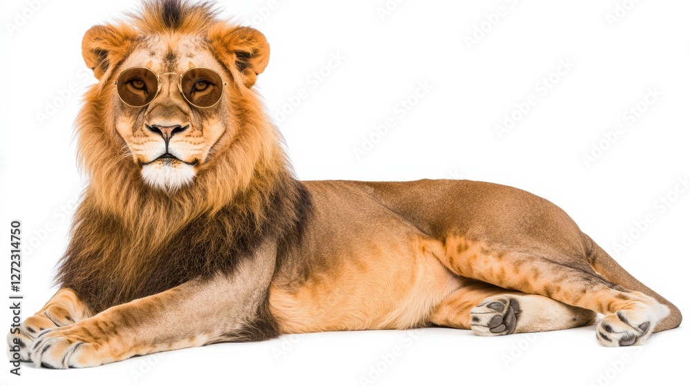 Majestic lion resting on white background animal portrait wildlife studio environment close-up view nature concept Majestic lion resting on white background animal portrait wildlife studio environment close-up view nature concept