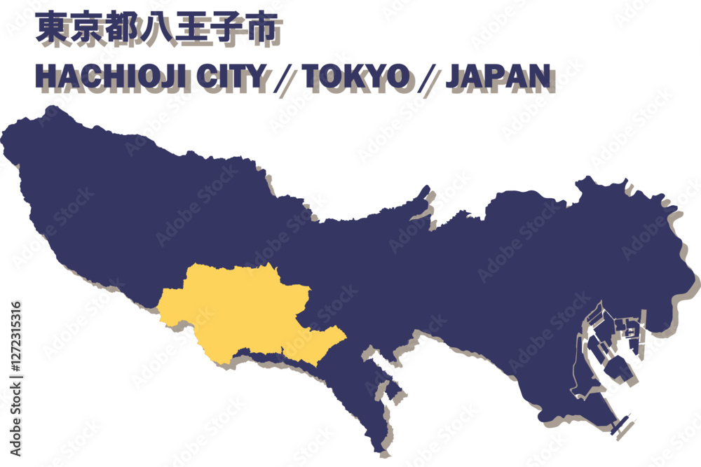 Obraz premium 日本地図-東京都-八王子市ベクターイラストマップ