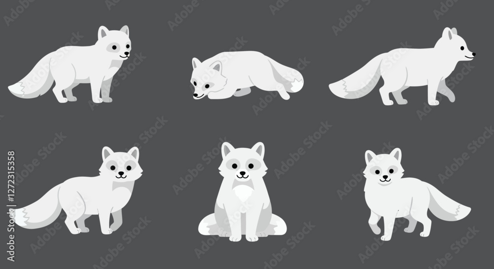 Obraz premium Arctic fox character development in playful poses flat vector illustration