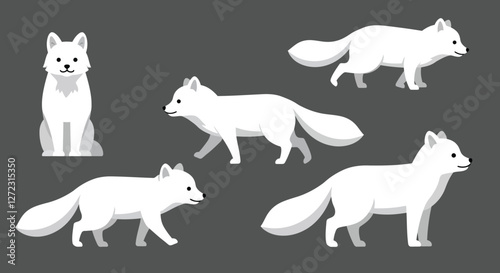 Arctic fox character design in minimal style showcasing movement in vector illustration
