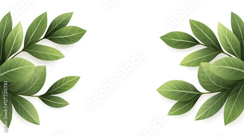 Lush Green Leaves Frame White Background