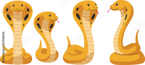 Yellow snake character transformation in flat vector art style with detailed expressions and poses vector illustration