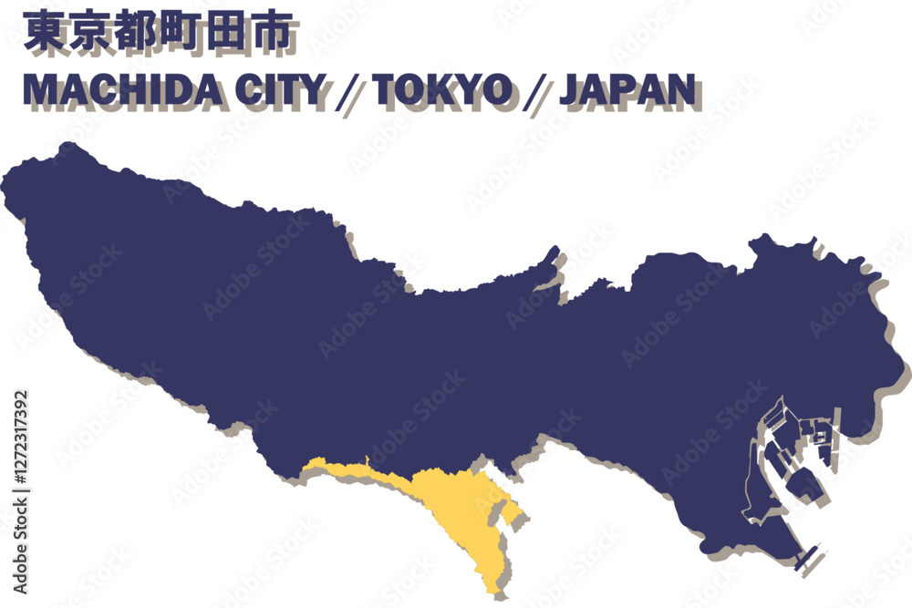 Fototapeta premium 日本地図-東京都-町田市ベクターイラストマップ