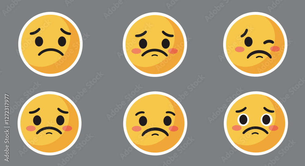 Six emoji faces displaying emotions in a flat design vector illustration Six emoji faces displaying emotions in a flat design vector illustration