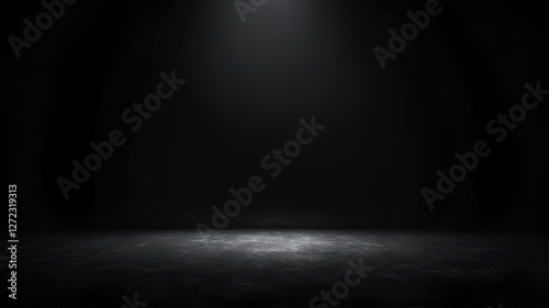Black background with spotlight to stone ground. Dark interior background