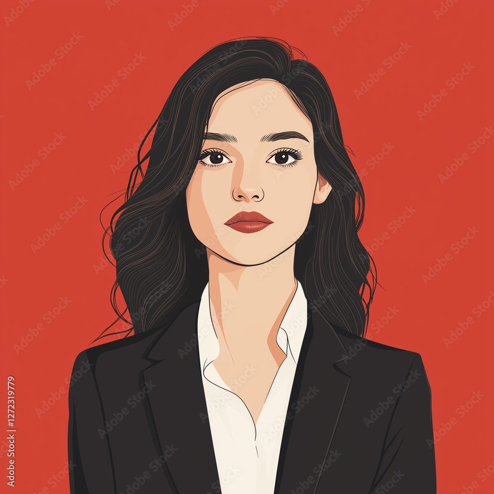 Illustration Portrait of a business female with red background, Office working woman employee, Professional woman portrait Illustration Portrait of a business female with red background, Office working woman employee, Professional woman portrait