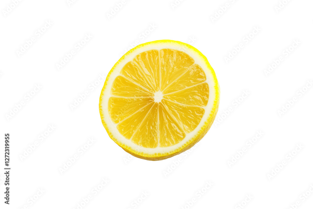 Slice of lemon is shown on a white background, isolated Slice of lemon is shown on a white background, isolated
