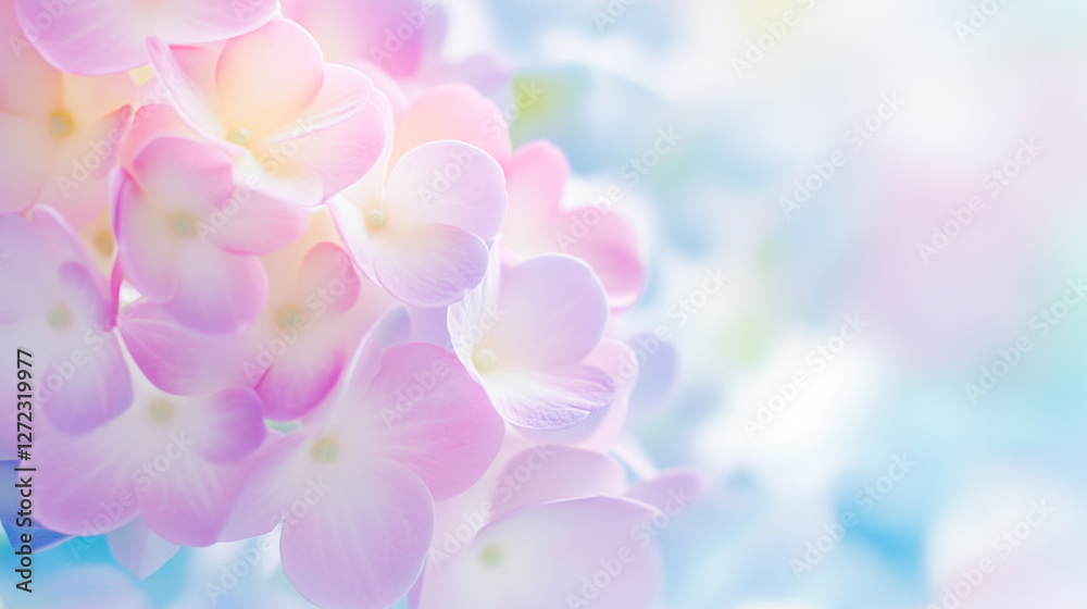Hydrangea with soft pastel color in blur style for the background. Floral background, copy space