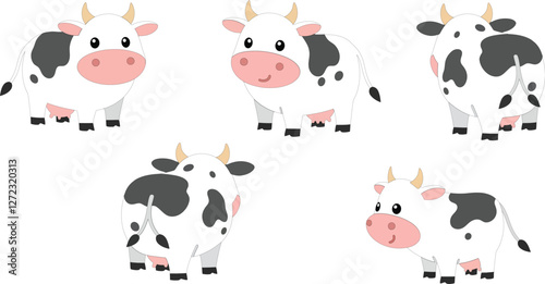 Cute cartoon cow character design in flat style vector illustration