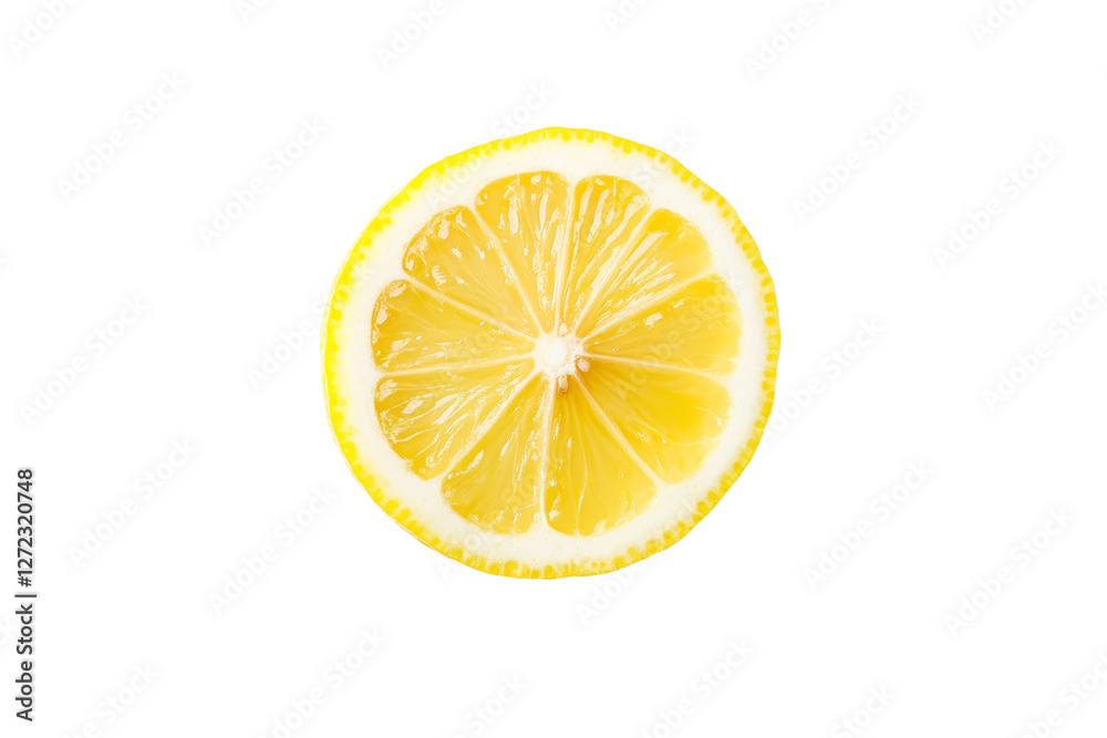 Slice of lemon is shown on a white background, isolated Slice of lemon is shown on a white background, isolated