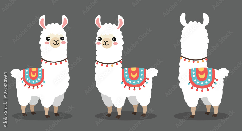 Fototapeta premium Cute cartoon llama character in flat design style vector illustration