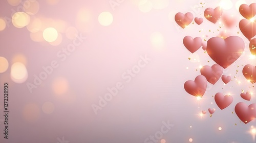 Pink Hearts Floating in a Soft Light Background