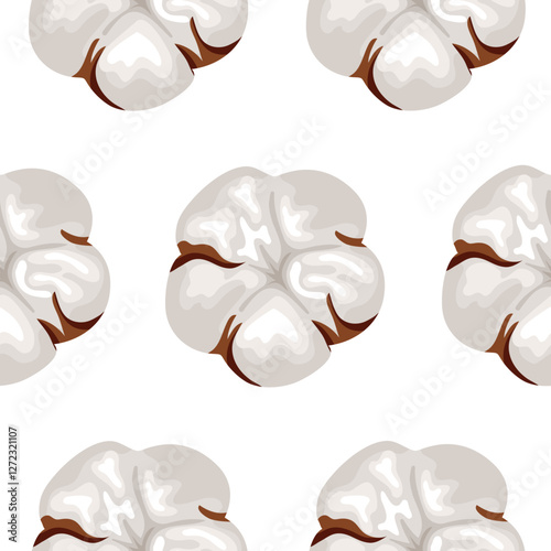 seamless pattern with open cotton flower buds on white background, for wrapping or textile