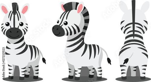 Cute zebra character design in minimal style with different angles vector illustration