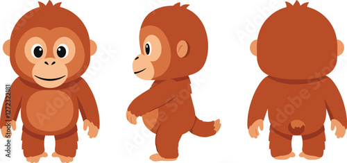 Cute cartoon monkey character in playful poses flat vector art