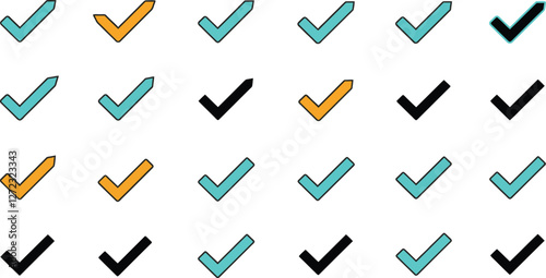 Checkmarks in various colors and styles showcasing minimal vector art design for visual clarity and distinction