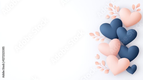 Grouping of pastel hearts with branches against white background