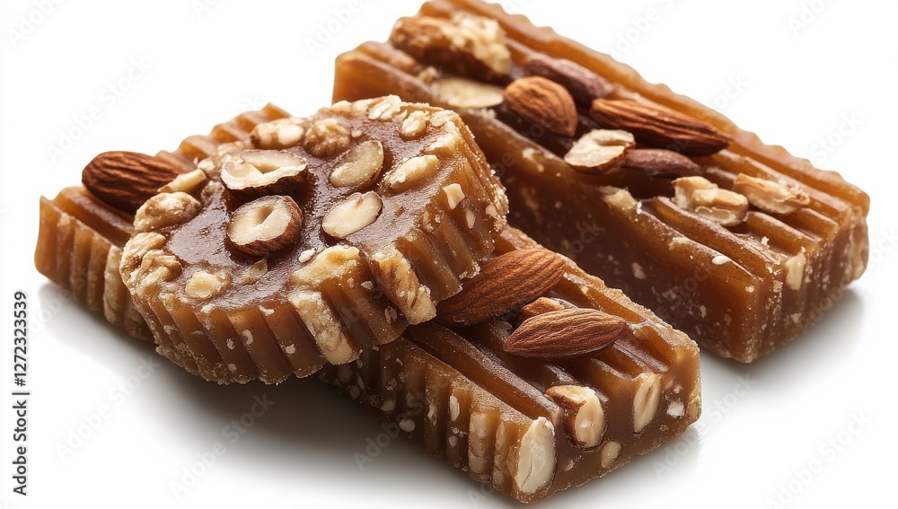 Delicious and Nutritious Energy Bars with Almonds and Hazelnuts in a Close-Up View Ideal for Healthy Snacking or Fitness Promotion Delicious and Nutritious Energy Bars with Almonds and Hazelnuts in a Close-Up View Ideal for Healthy Snacking or Fitness Promotion