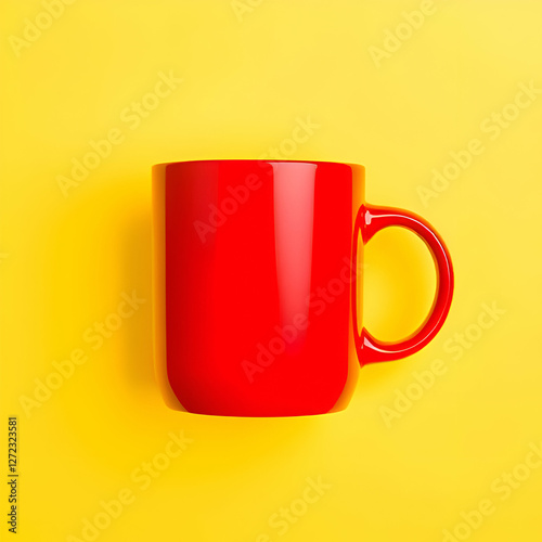 a red coffee cup on a yellow background