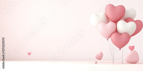 Cluster of heart shaped balloons in soft pink and white hues