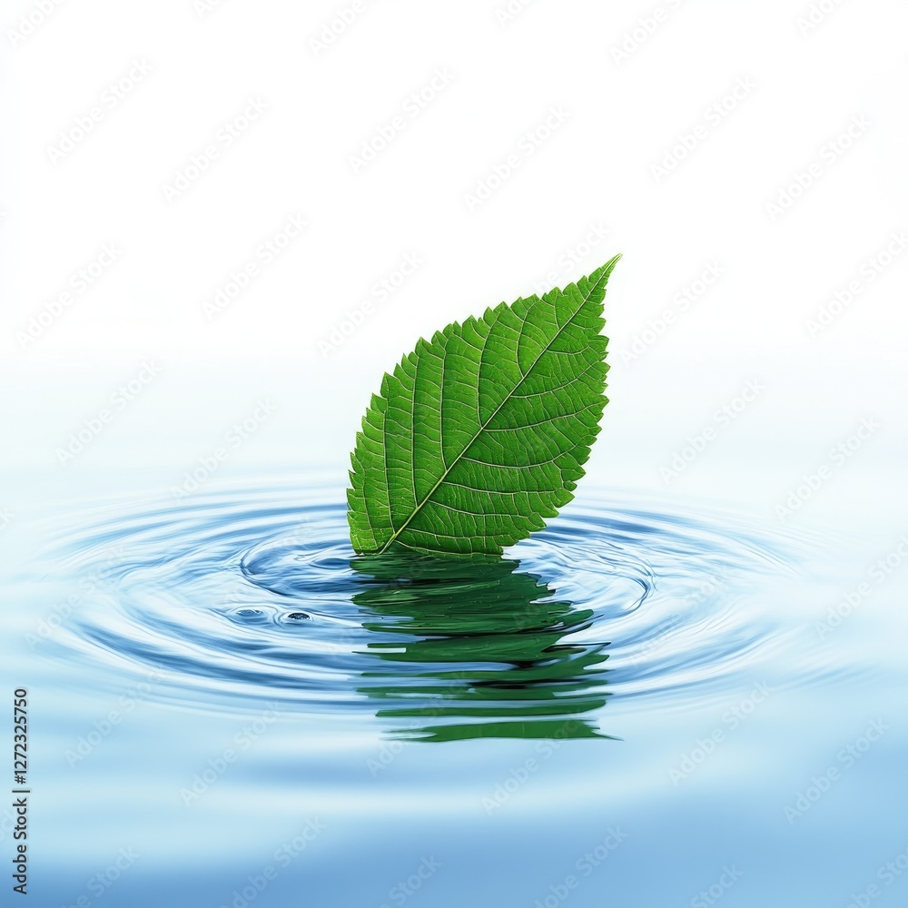 Green leaf on water ripples, tranquil scene Green leaf on water ripples, tranquil scene