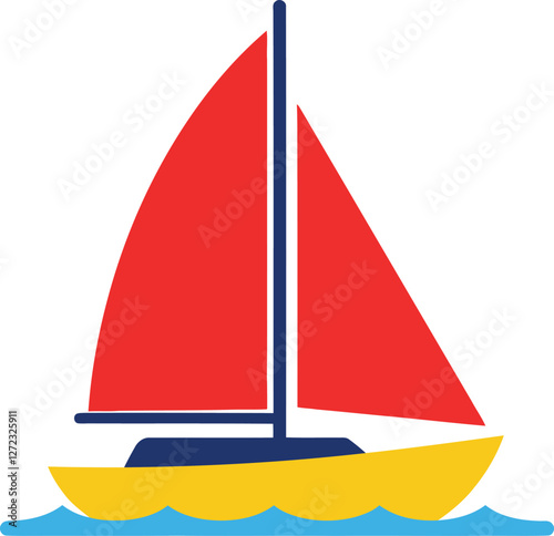 Colorful sailboat with red sails in flat design style vector illustration