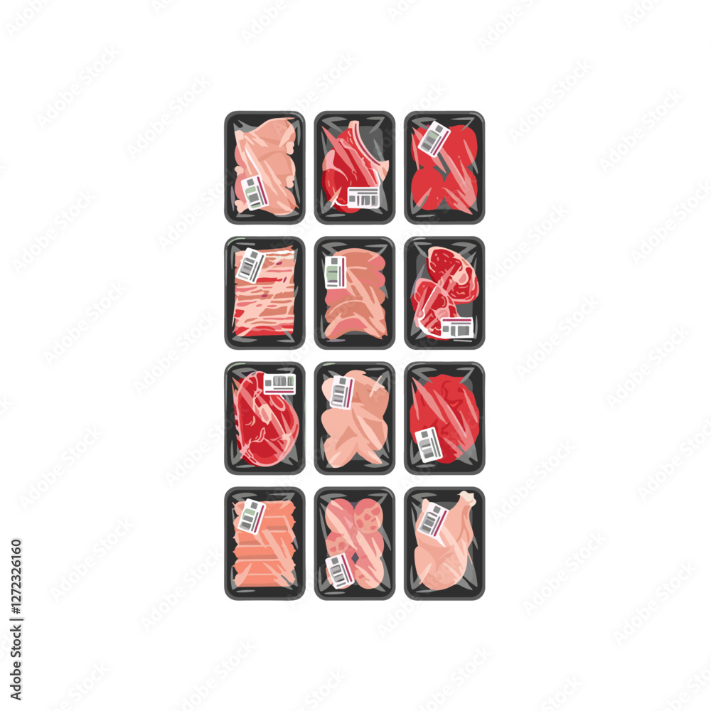 Fototapeta premium Packed fresh chicken meat icon logo flat vector design