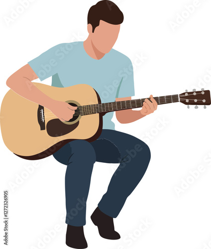 Man playing acoustic guitar in casual attire flat vector art