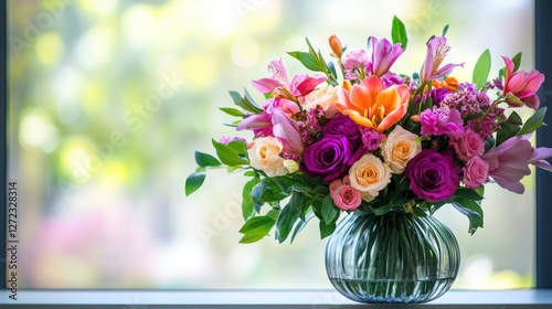 Colorful bouquet, window, spring, vibrant